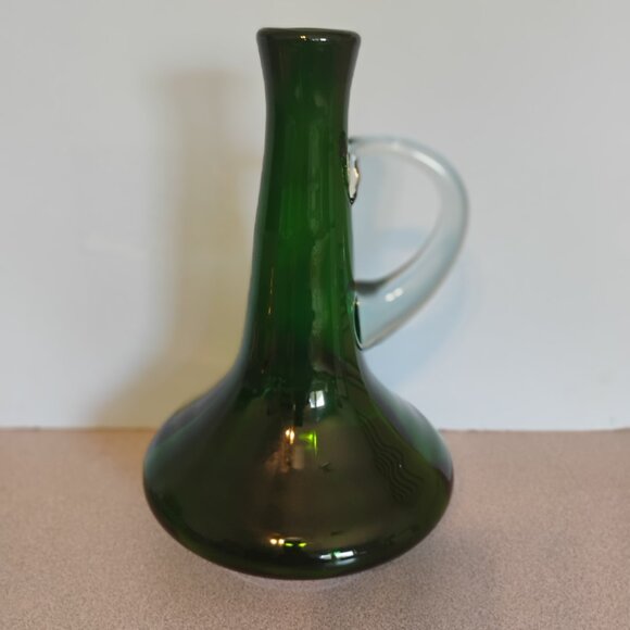 Vintage MCM Bischoff Glass Hand Blown Forest Green Carafe/Decanter - Picture 3 of 5